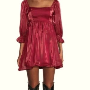 Thirty Thirty LA Chiffon Babydoll Dress Red Mini Medium Sexy Chic Shiny Red $69